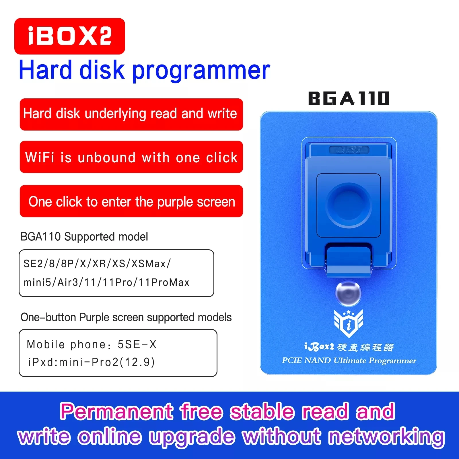 Программатор жесткого диска iBOX2 BGA110 PCIE для iPhone 6-11 Pro Max NAND SYSCFG инструменты чтения и