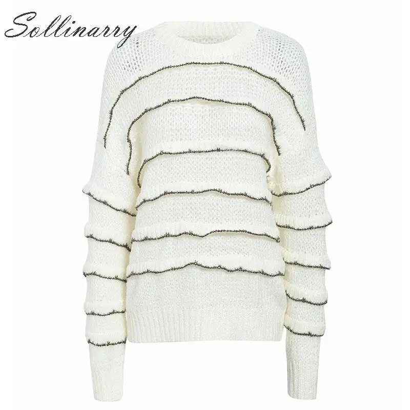 Sollinarry Oversize Women Casual Sweater Pullovers Fashion Long Sleeve White Layered Sweaters Jumper Winter Female knitted Fall | Женская