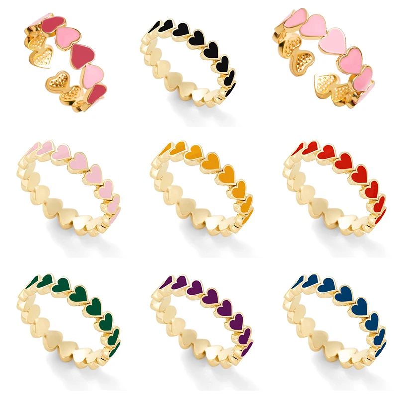 

Retro color love metal opening adjustable ring geometric ins wind women's electroplating ring
