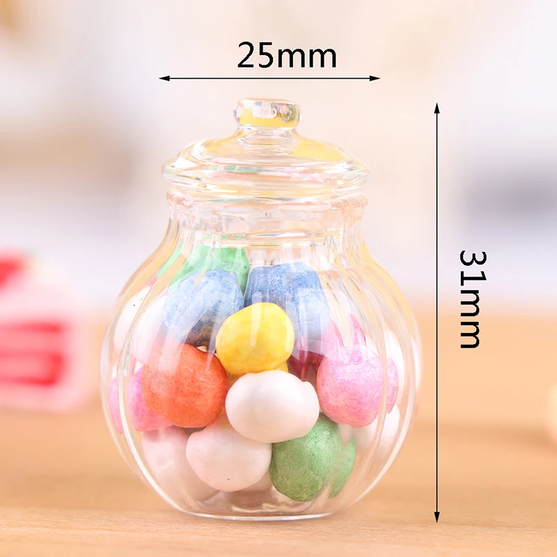 

1PC 1:12 Dollhouse Miniature Round Glass Bottle Candy Jar Mini Candy Bottle Model
