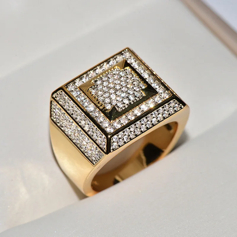 

Роскошные мужские золотые обручальные кольца большого цвета квадратный кубический цирконий свадебное кольцо на палец группа Винтажные Юв...