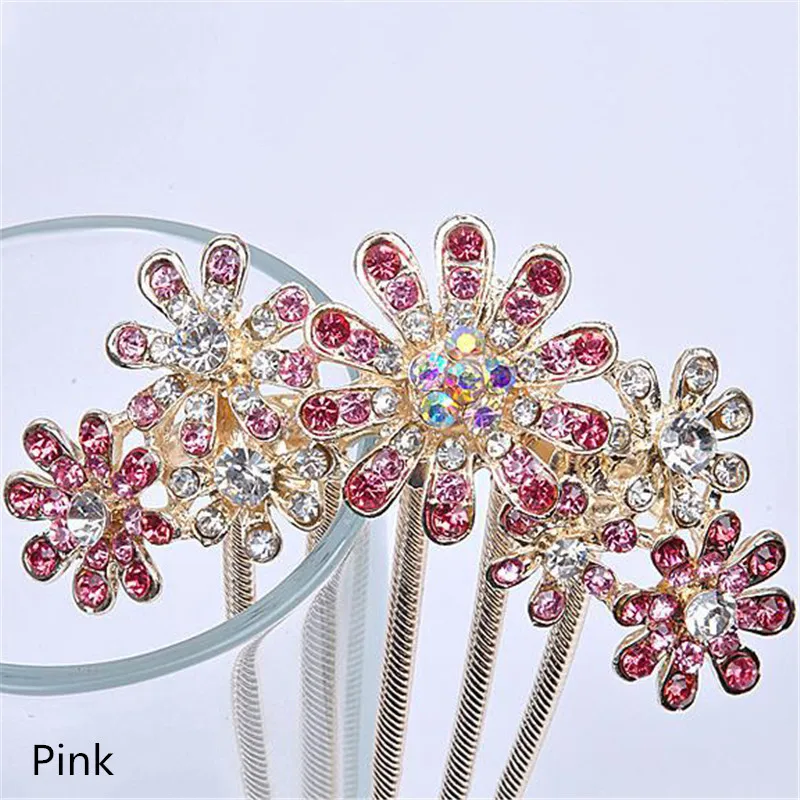 Hairpins for Girls Crystal Flower Hairpin Metal Hair Clips Comb Pin Bridal Bridesmaid Wedding Hairclips orquillas para el pelo | Красота и