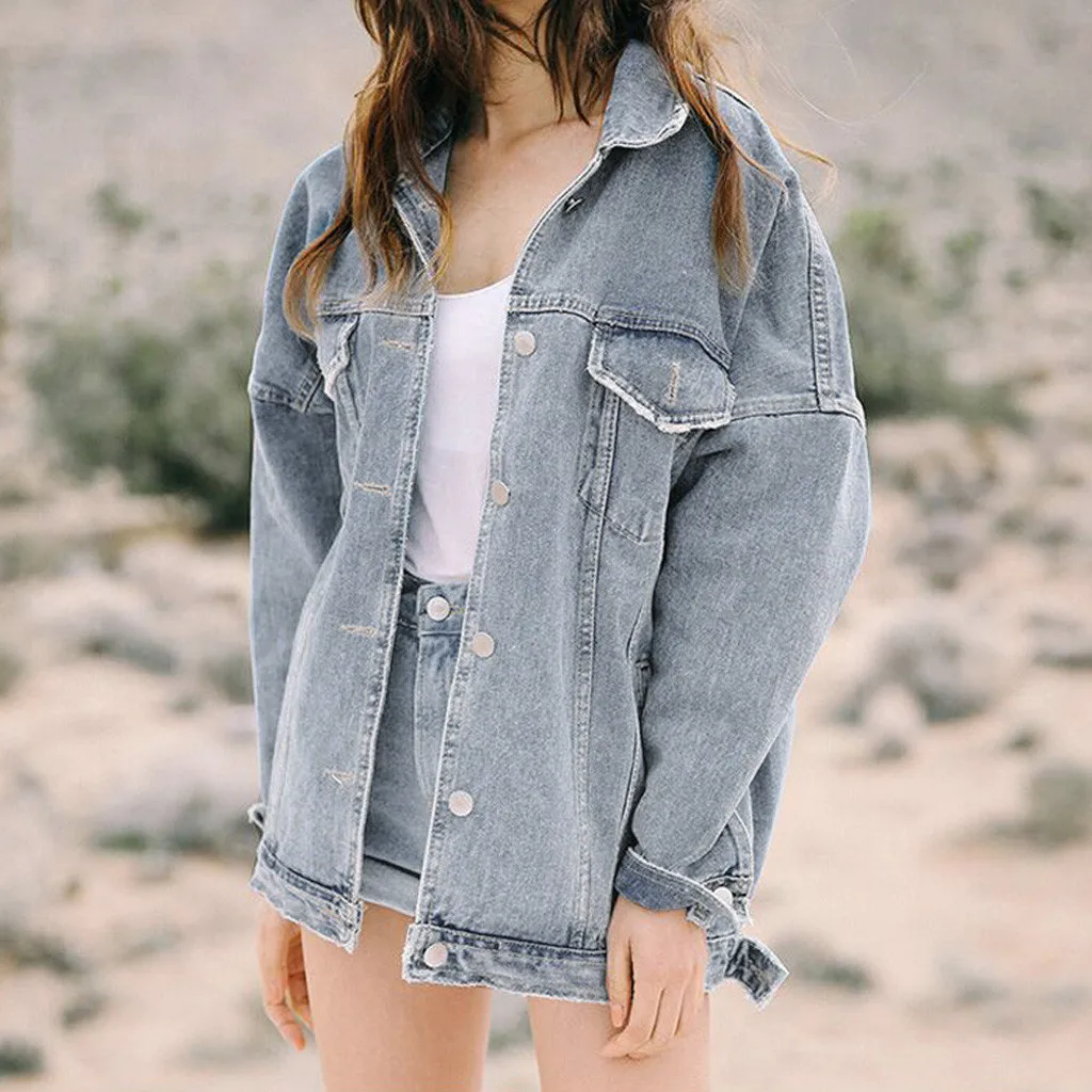 Женская джинсовая куртка Ретро стиль большие размеры свободная на пуговицах