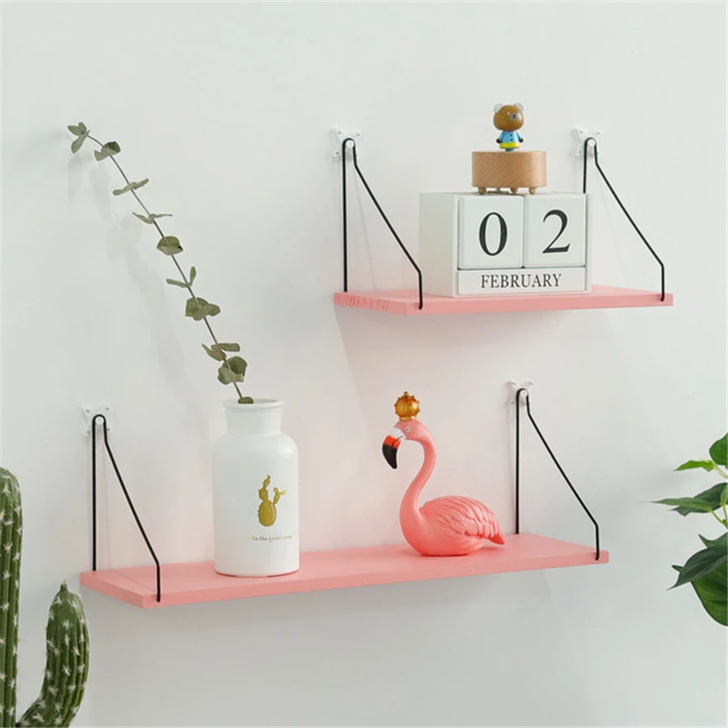 

Lovely Pink Wooden Shelf Home Wall Decoration Flower Pots Crafts Display Racks Storage Holder for Bedroom Kidsroom