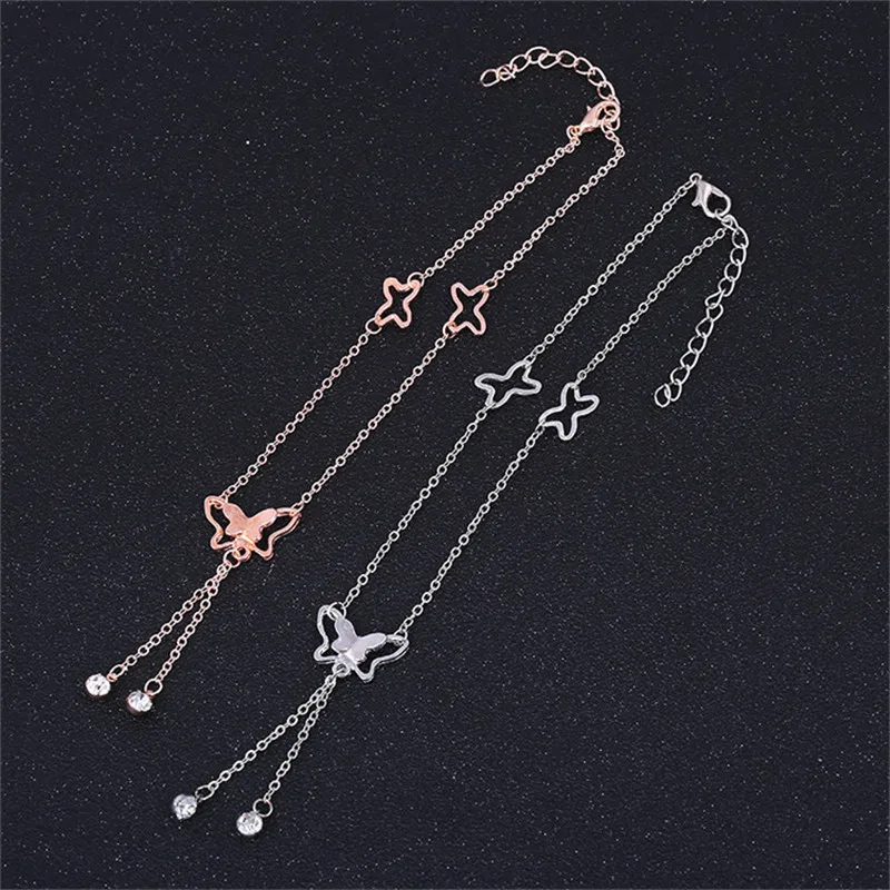 

Anklets With Metal Butterfly And Rhinestone Design