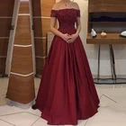 Элегантные бордовые вечерние платья с открытыми плечами, вырезом лодочкой, женское ТРАПЕЦИЕВИДНОЕ коктейльное платье для гостей свадьбы, атласное 2022
