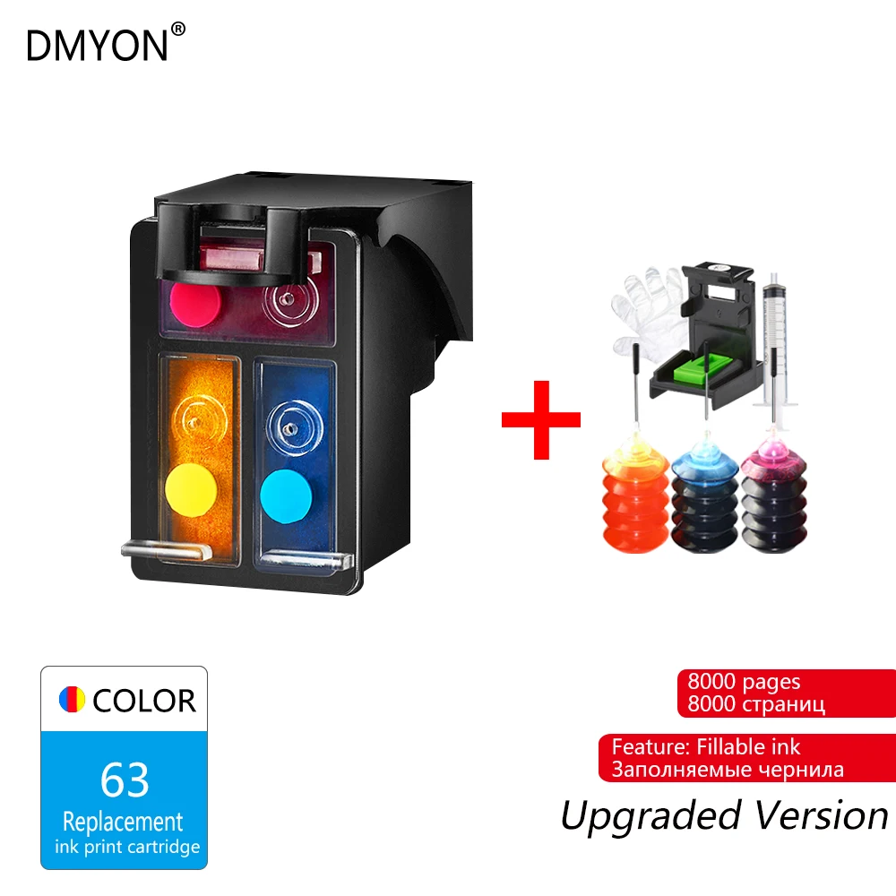 63 Color Upgrade DMYON 63XL совместимый картридж с чернилами для принтера Hp 63 для Officejet 3833 5255 5258 4520 4650 3830 3831 с чернилами Hp DeskJet 2130 1112 3632 принтер - Цвет: 63 Color Upgrade