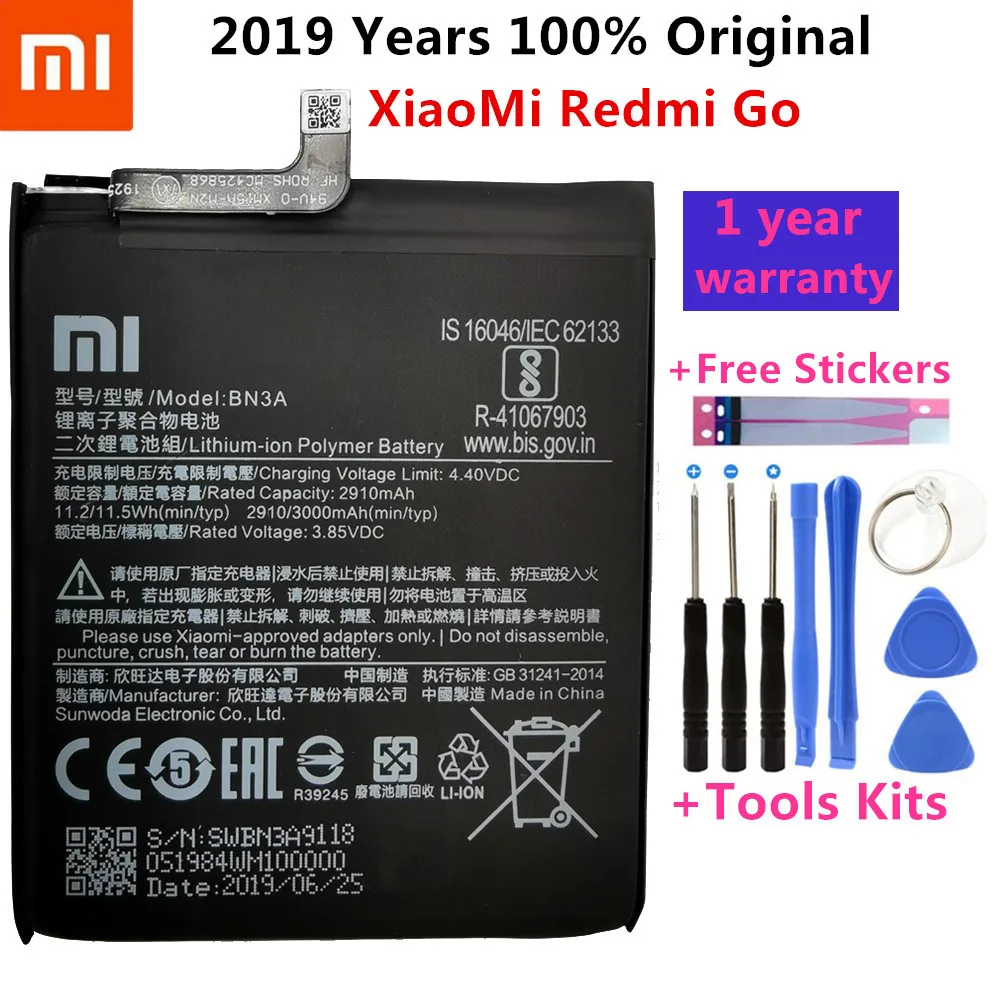 100% Оригинальный аккумулятор Xiaomi BN3A 3000 мАч для XiaoMi Redmi Go Batterie Bateria Аккумулятор