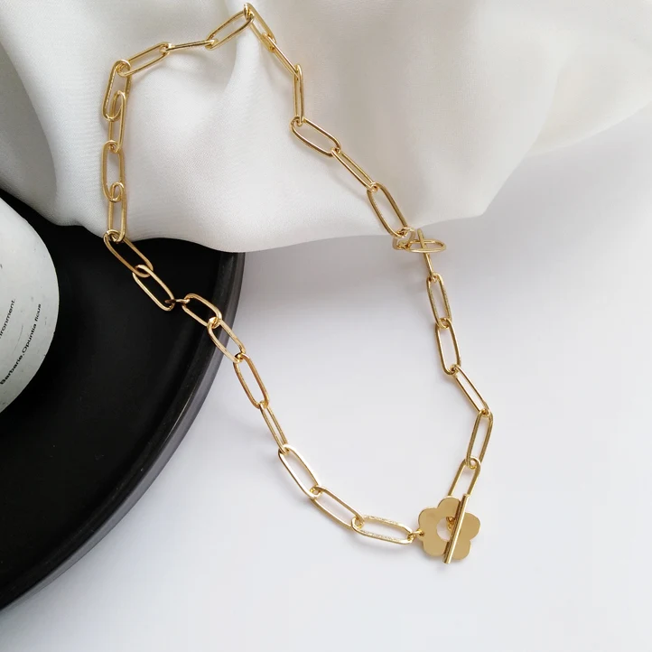 Женское Ожерелье из металлических цветов модное Золотое ожерелье с