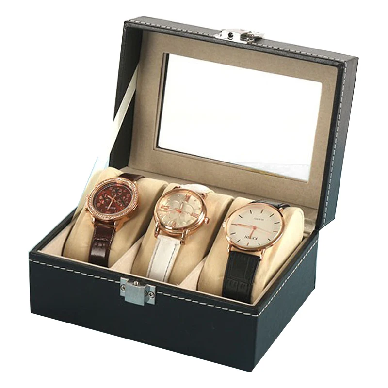 

2/3/10/12 Slots Watches Display Holder Leather Watch Storage Box Organizer Mechanical Cases Black Jewelry Gift Boxes Case