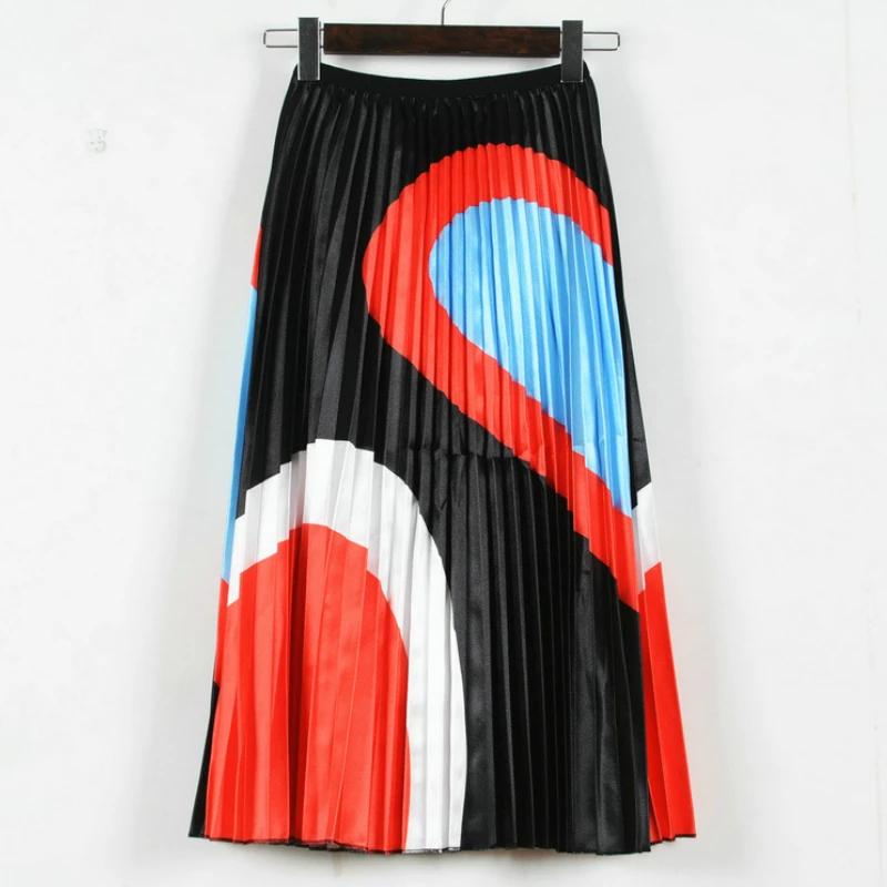 Весна 2019 новинка цветная яркая атласная юбка в полоску Цветовая контрастная