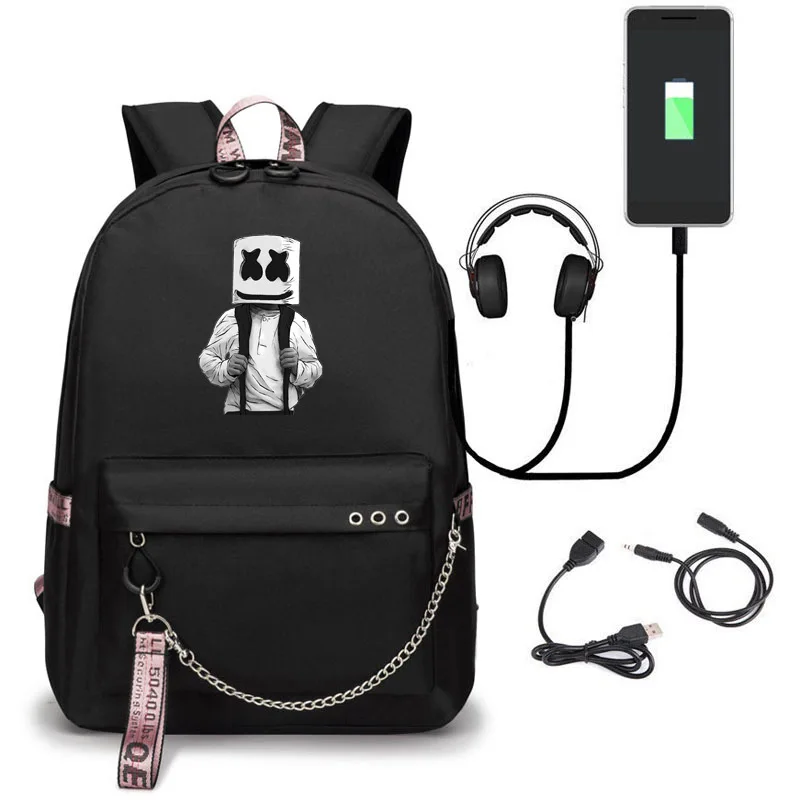 Рюкзак DJ Marshmello унисекс дорожный школьный портфель с USB-разъемом для ноутбука