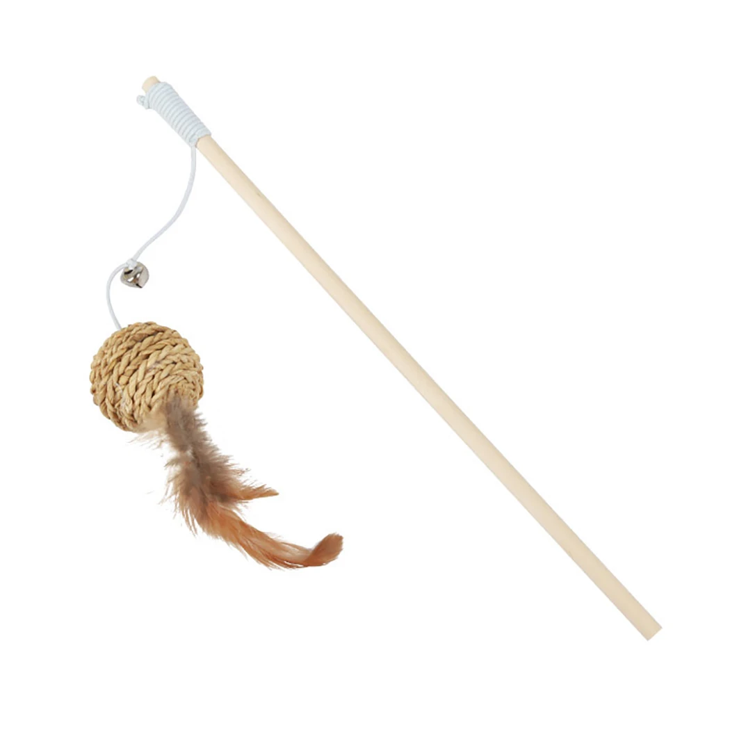 

1Pcs Cat Teaser Toy Wood Rod Ball Fake Feather Ball Interactive Funny Toy Cats Kitten Toy For Cat Rod Training Cat Pet Supplies