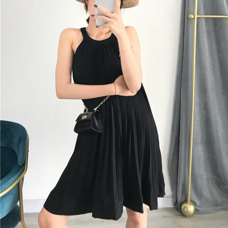 LANMREM однотонное Плиссированное женское платье без рукавов с висячим вырезом на