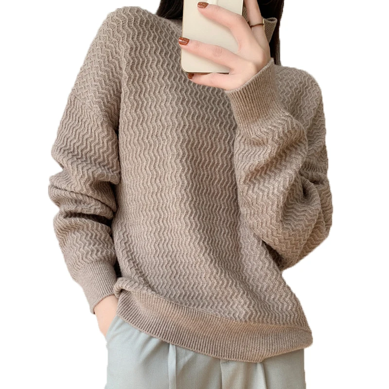 

Winter Clothes Women 2021 Casual Wool Turtleneck Knitted Tops Female Lone Sleeve Pullover Sweater