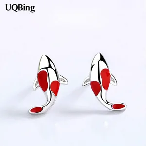 Серьги-гвоздики женские из серебра 925 пробы, с красной эмалью