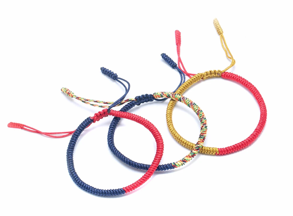 Set of 3 Adjustable Multi Color Tibetan Buddhist Handmade Lucky Rope Knots Braided Bracelet for Men Women Jewelry