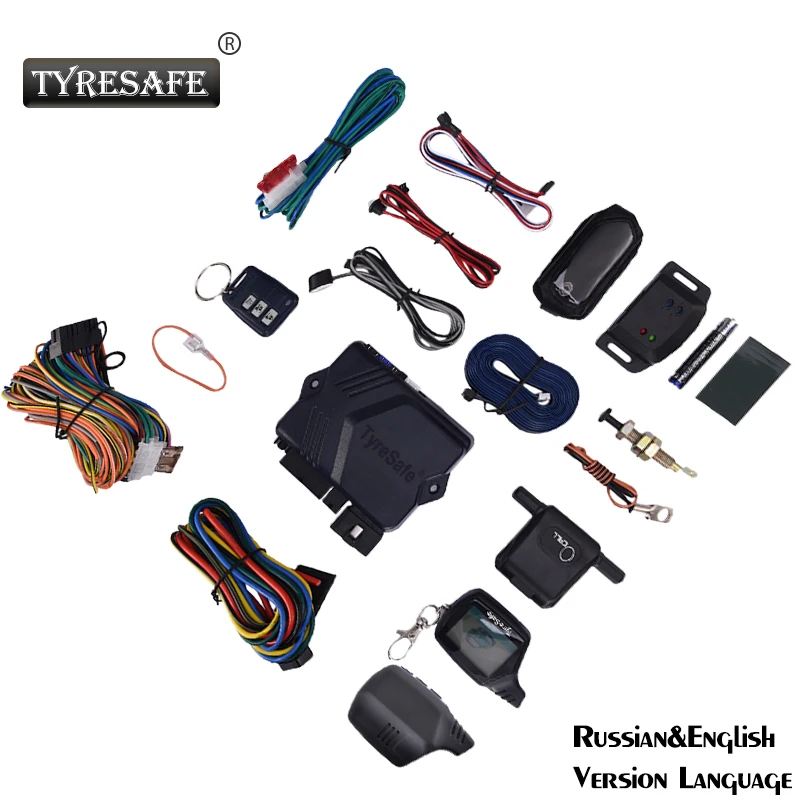 

English&Russian Version TYRESAFE B9 Two-way Start Car Alarm Burglar Alarm System Alarm Remote Control with Silicone Cover Gift
