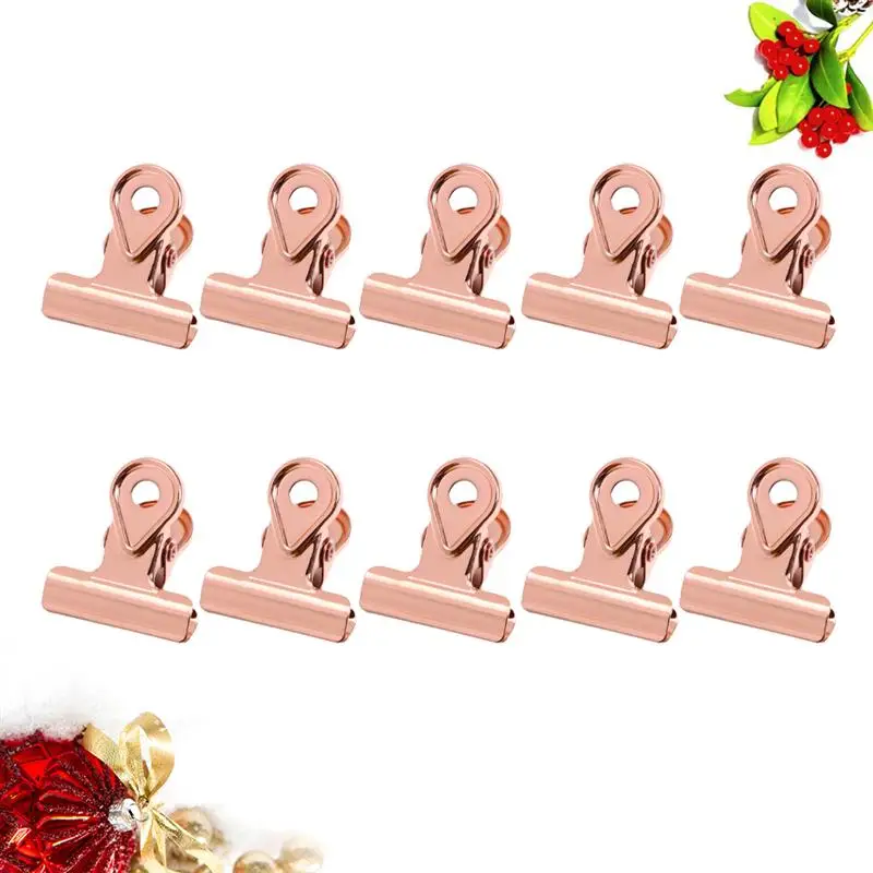 

10PCS Metal Binder Clips Plating Paper Clamp Hinge Clips Copper Paper Clips - 20mm
