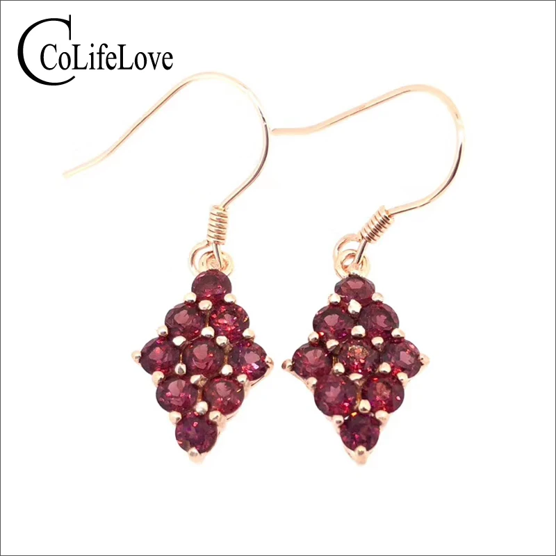 Ювелирные изделия colife натуральный гранат Висячие серьги для вечерние 18 шт. 925