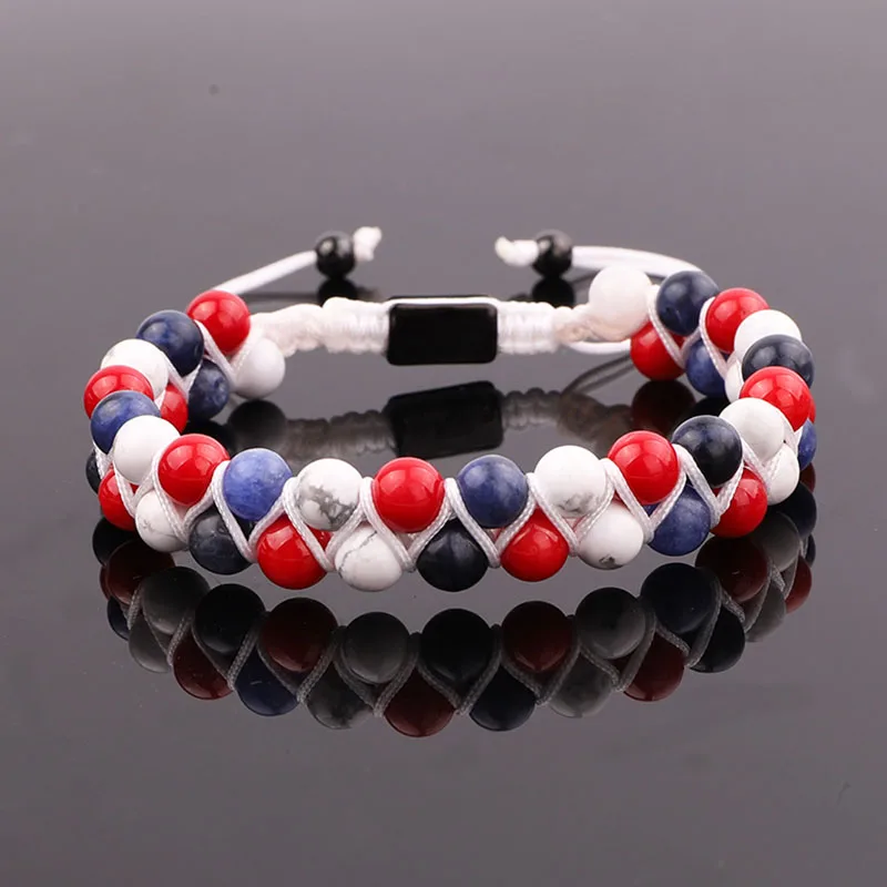 Новый дизайн браслет из камня красный коралловый кальдалит бусины Howlite плетеный