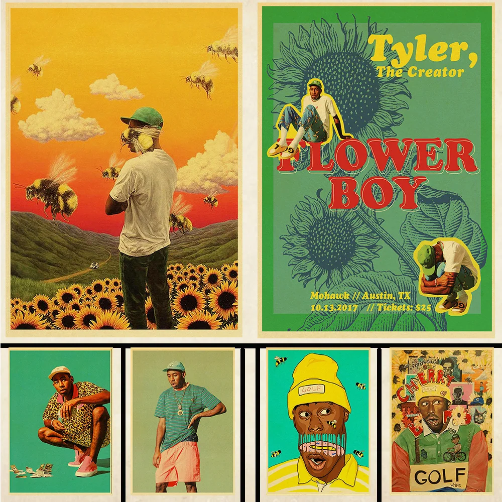 

Tyler The Creator Flower Boy Band Music Cover Hip Hop Rapper Retro Poster Art Painting for Home/ Room/Bar Decor Wall Stickers