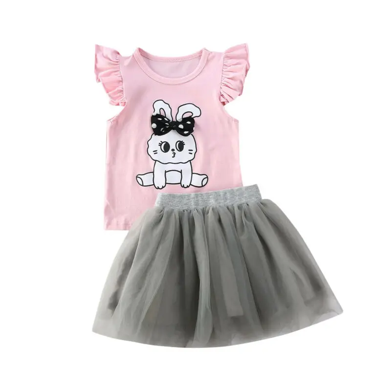 

New Toddler Baby Girl Summer 2PCs Clothing Set Rabbit T-Shirt Tops Skirt Outfits Cute Children Girl Clothes