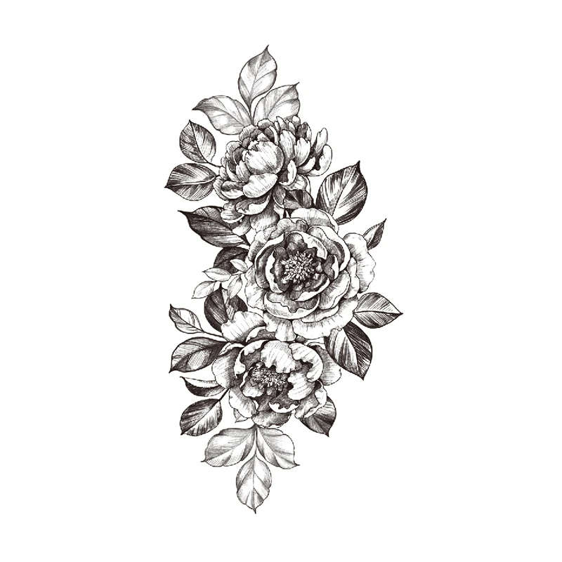 

Waterproof Temporary Tattoo Sticker Black Rose Peony Flower Leaves Totem Design Fake Tattoos Flash Tatoos Arm Body Art for Women