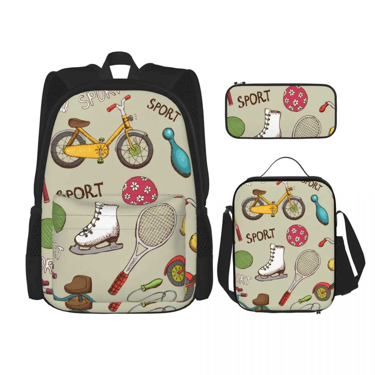 

Vintage Sports Element School Bag Set for Teenagers Girls Boys Student Travel Book Bag Kids Mochila