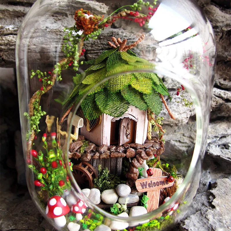 GN01 DIY Миниатюрный стеклянный шар деревянный кукольный домик джунгли ведьма