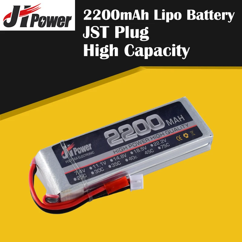 

Hot JHPower Rechargeable Battery 7.4V 2200mAh Lipo Battery with JST Plug 2S 45C for RC Model Car Helicopter