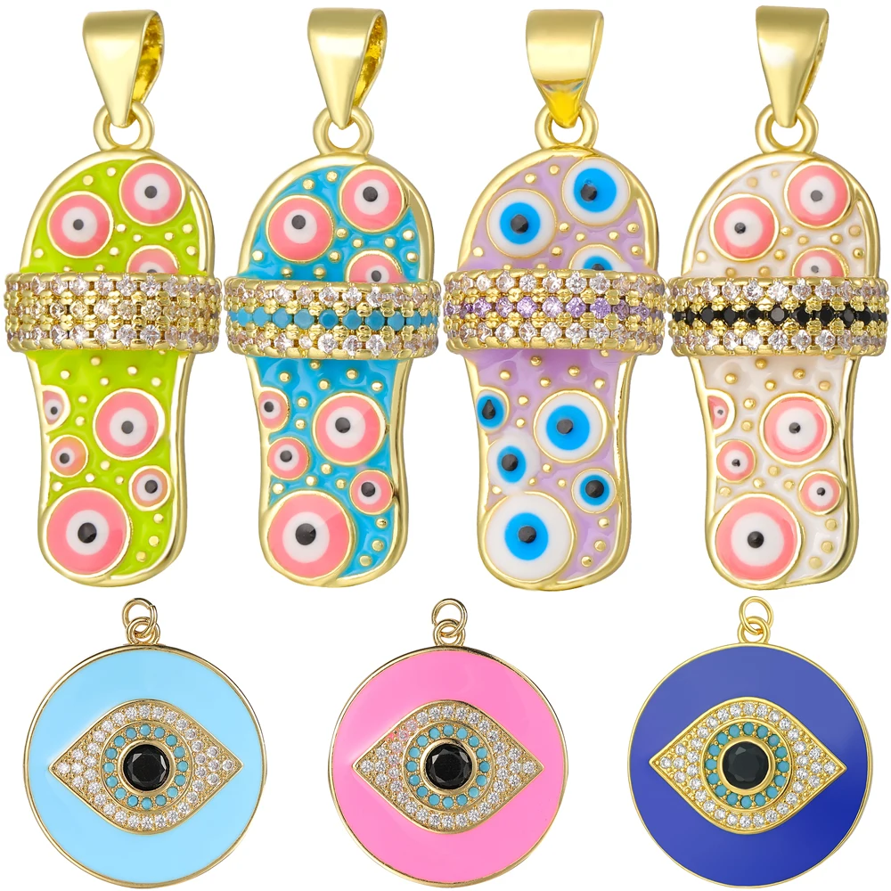 

Juya Handmade 18K Gold Plated Enamel Hamsa Fatima Lucky Slippers Greek Evil Eye Charms For DIY Talisman Pendant Jewelry Making