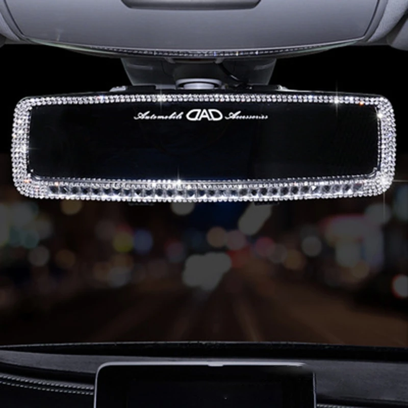 

124B Blingbling аксессуары для интерьера автомобиля внутреннее зеркало заднего вида Стразы Крышка зажим Кристальный Декор широкоугольный объект...