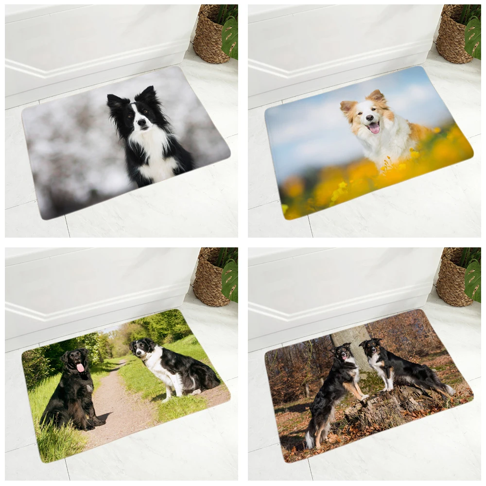 

Scotland Border Collie Dog Floor Door Mat for Hallway Kitchen Room Decor Pet Animal Doormat Non-Slip Soft Flannel 40x60cm Rug