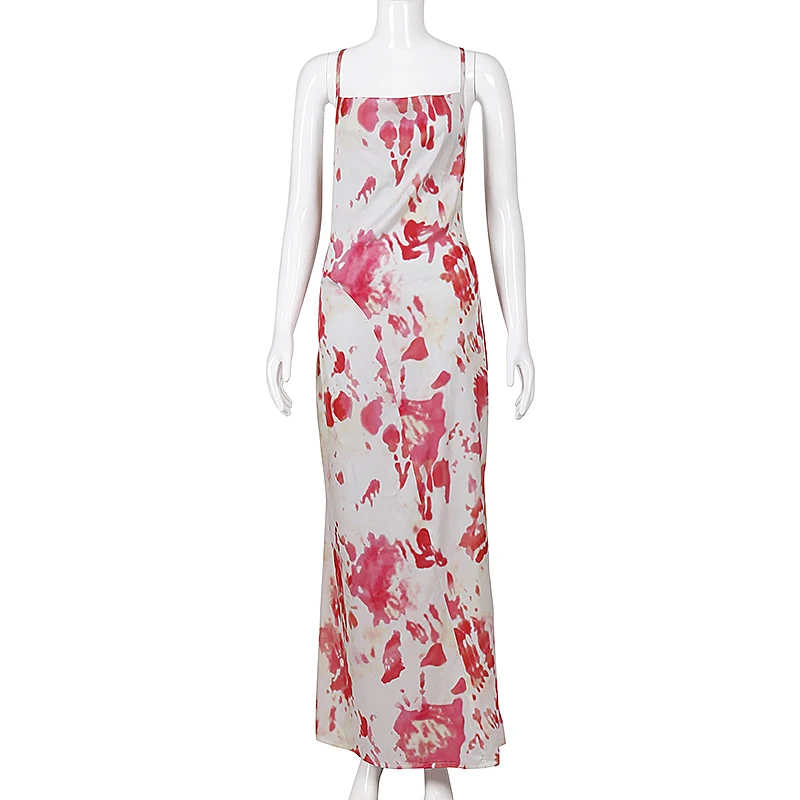tie dye red Dulzura неоновое атласное атлас зашнуровать летнее летний лето женское облегающее обтяжку длинное миди платье платья поатье без рукавов с открытой спиной нарядные элегантное костюмы для вечеринок сексуальные клубная одежда - Цвет: tie dye red