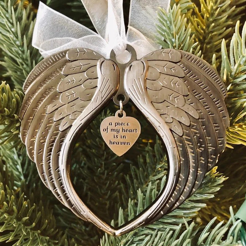 

2021 New Year Ribbon Angel Christmas Pendant A Piece Of My Heart Is In Heaven Xams Tree Ornaments Gift Wall Home Decor