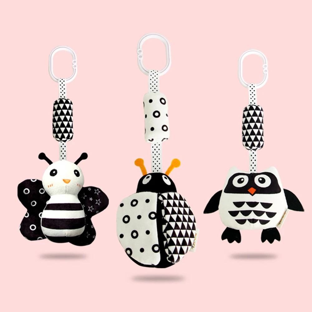 

Cartoon Animal Black White Baby Rattle Wind Chimes Hanging Plush Doll Newborn Baby Stroller Crib Pendant Baby Kids Rattle Toys