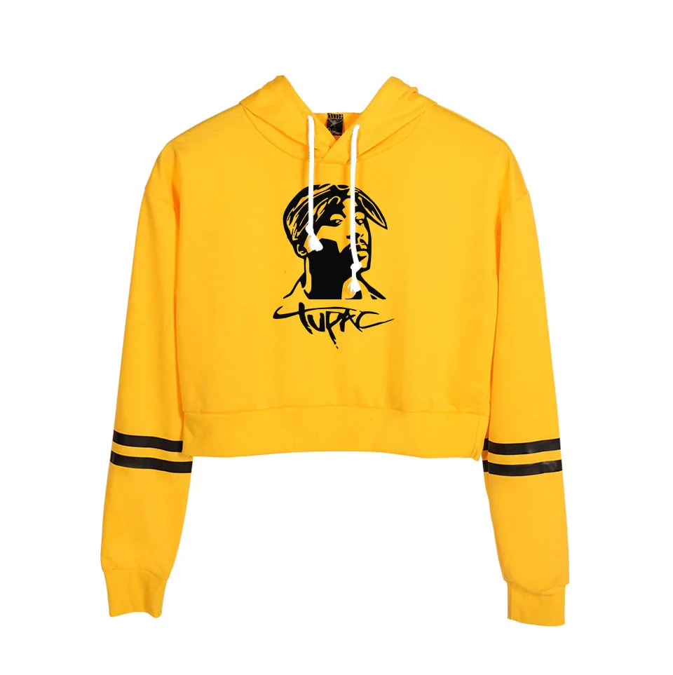 Кроп топ Rap 2pac толстовка для девочек Укороченный свитшот с длинным рукавом в