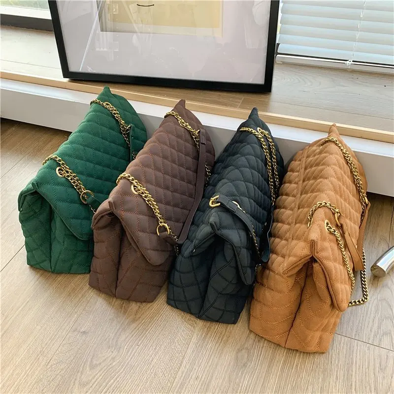 

Autumn Classic Diamond Lattice Shoulder Bag Large Capacity Ladies Embroidered Thread Chain Messenger Bag Oversized Female Bag