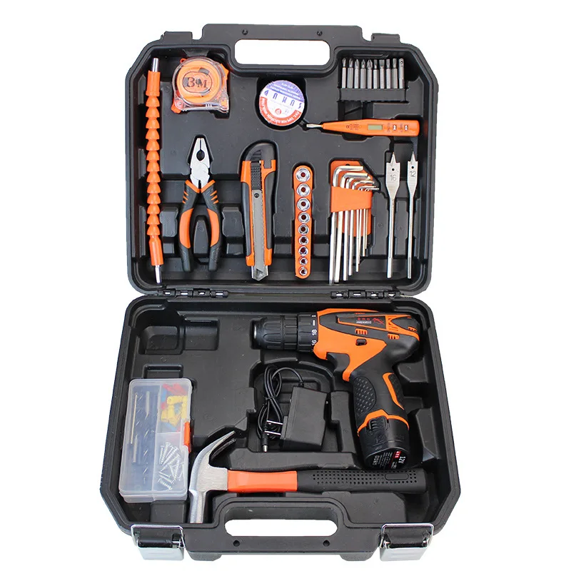 

35-144pcs Electric Drill Toolbox Hardware Tool Set Household Lithium Hand Drill Impact Drill Kit Phone Repair Woodworking Tools