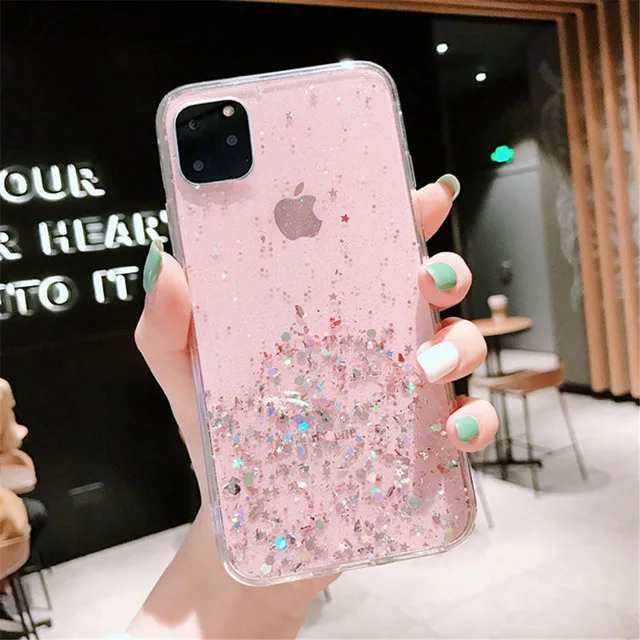 Розовый Lovebay блестящий чехол с блестками для iphone 11, 8, 7 Plus, 6, 6 S, прозрачный мягкий чехол из ТПУ для iphone 11 Pro, X, XR, XS Max, задняя крышка - Цвет: Розовый