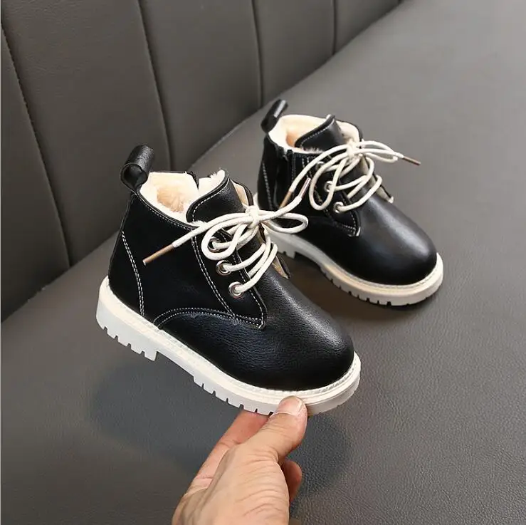 Новинка теплые кожаные ботинки для девочек спортивная обувь мальчиков сезон
