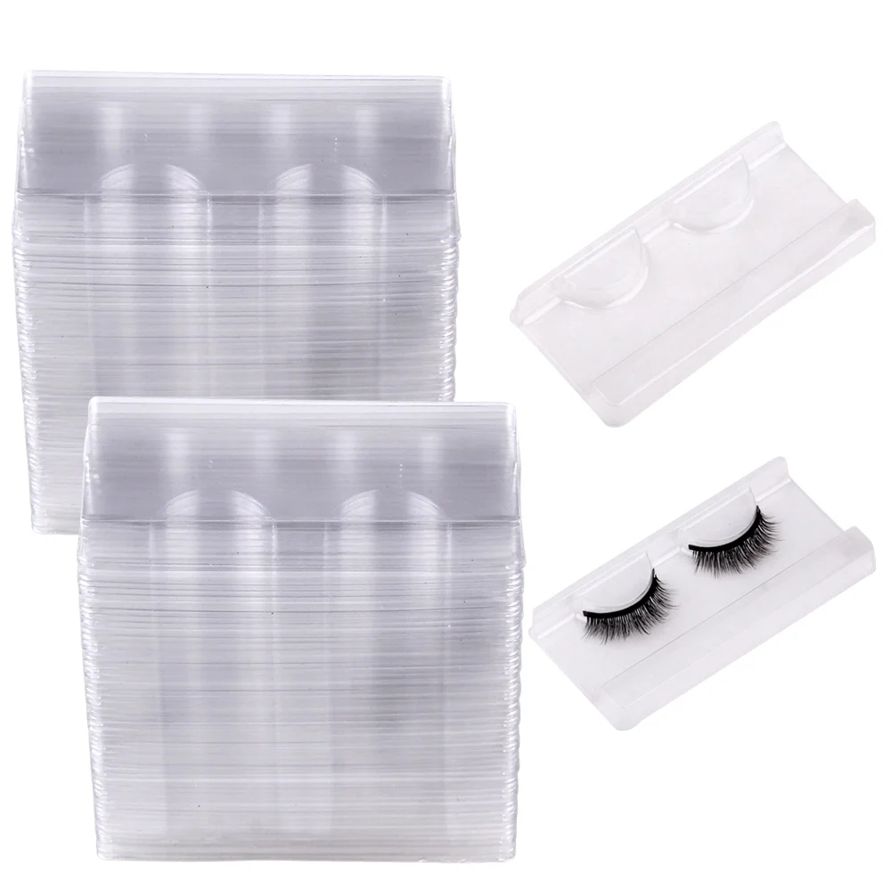 Wholesale 50Pcs False Eyelash Tray Clear Lash Box Package Case 8-25mm Empty Lashes Trays Holder Transparent Beauty Boxes In Bulk
