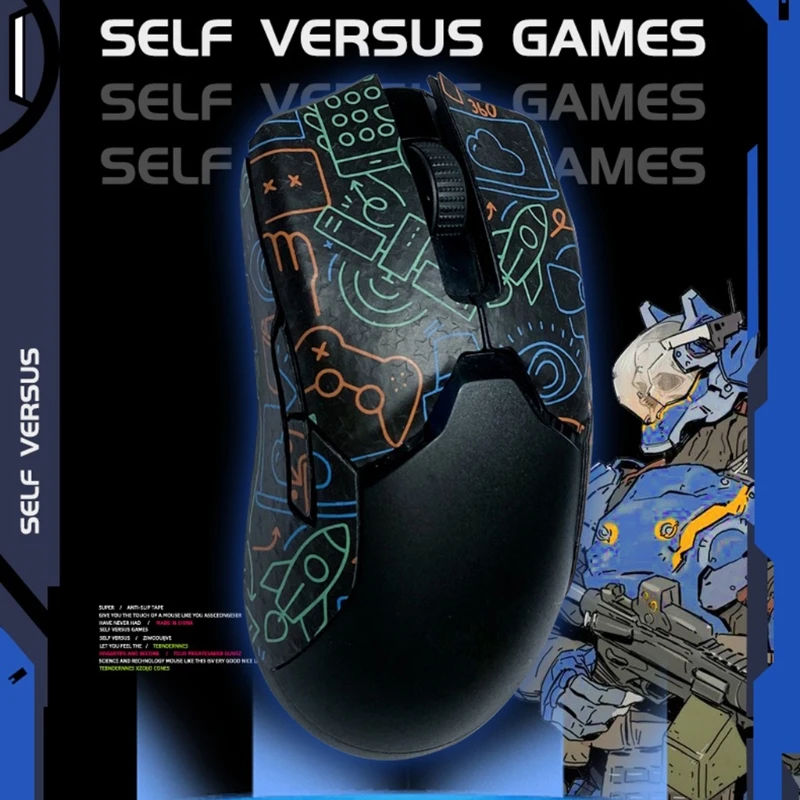 

69HA Gaming Mice Skins Grip Skates Tape Set Games Mouse Grip Tape DIY Mouse Side Stickers Sweat Resistant Anti-slip Pads