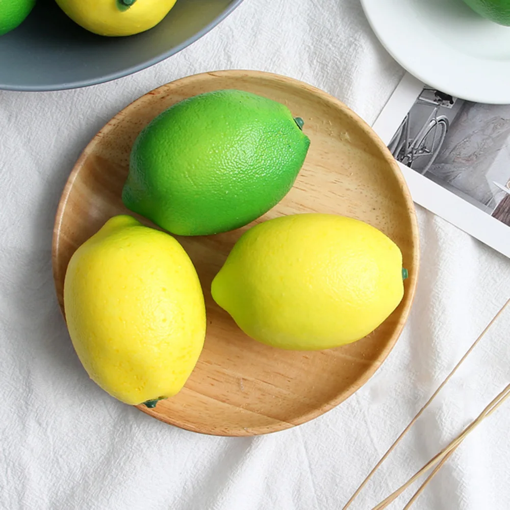 

Kitchen Party Decoration Home Use Decorative Props Artificial Lemon Yellow Green Durable 6pcs Multifunction Plastic Fake Fruit