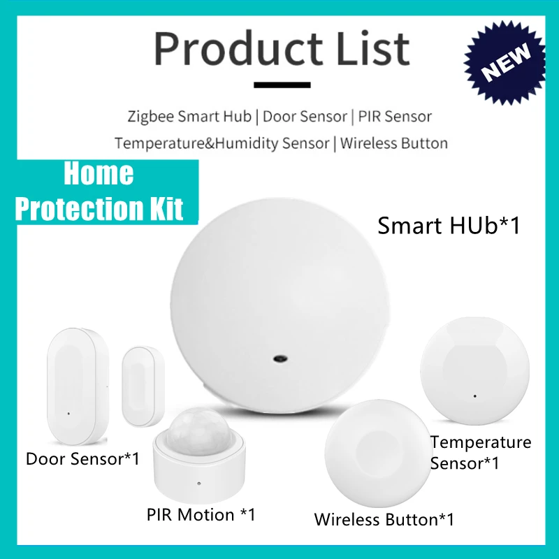 

Zigbee3.0 Smart Alarm System Security Kit Smart Hub /Door Sensor /PIR Motion Sensor /Temperature Humidity Sensor Wireless Button