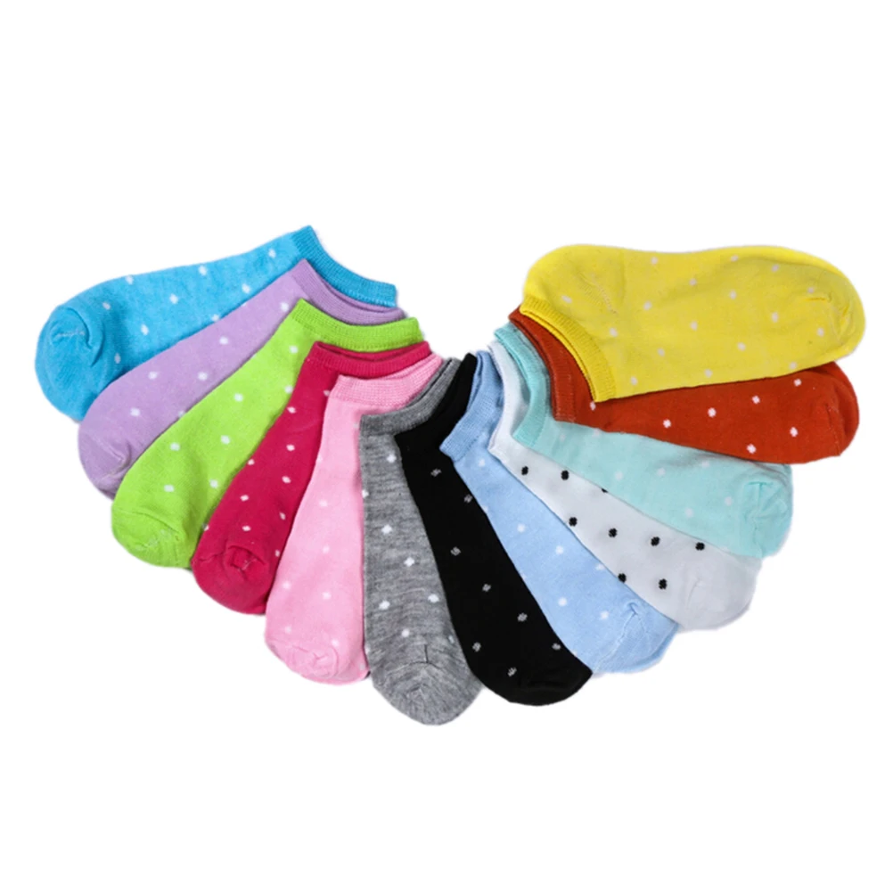 

10pcs=5Pair Spring Summer Female Heart Dot Solid Low Cut Socks Short Socks Women's Slippers Cotton Blend Ankle Boat Socks