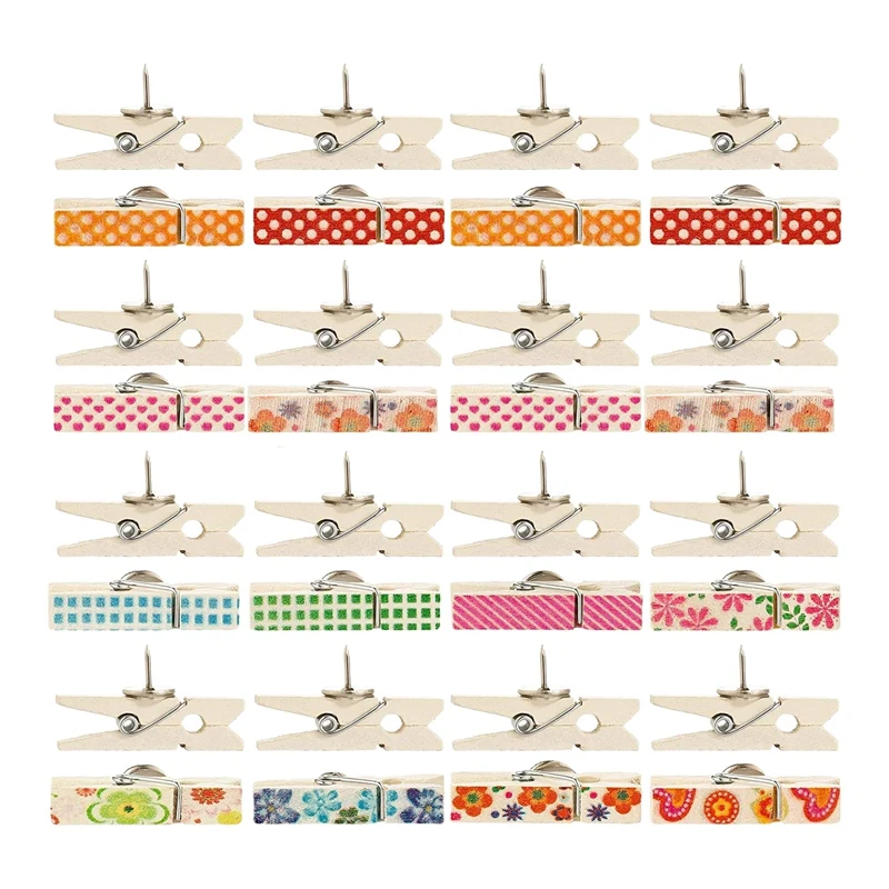 

50Pcs Wooden Clips Push Pins Clips Pushpin Tacks Wooden Crafts Pins for Cork Boards Crafts Arts Projects Photo Supplies
