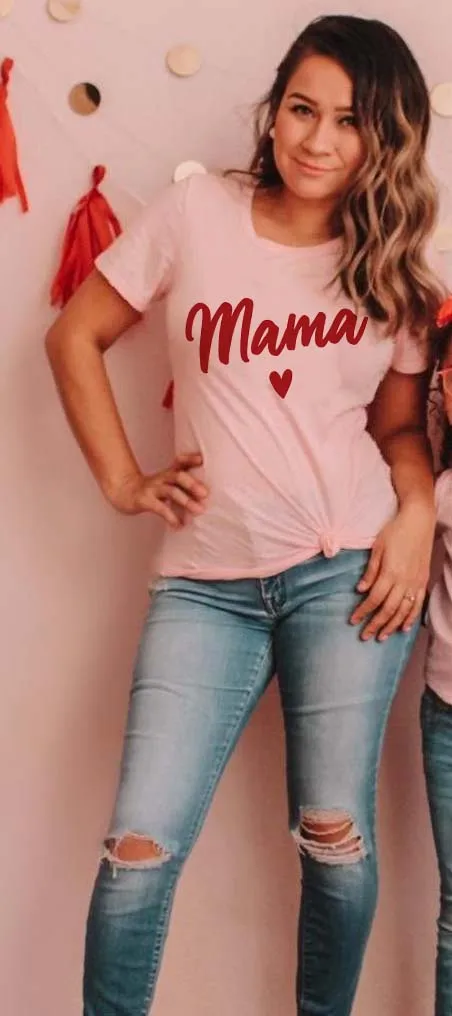 Camiseta rosa y blanca para mam&aacute; y yo, camisas a juego para madre e hija, conjuntos familiares a juego-2