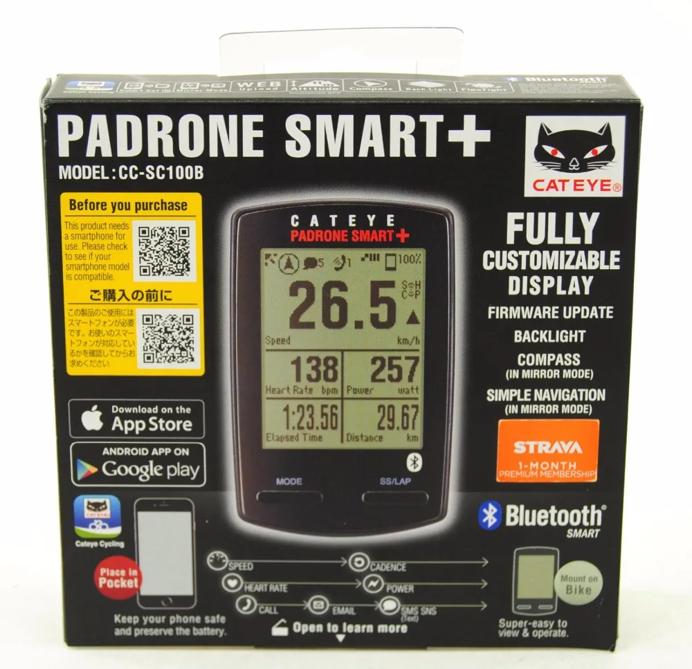 Cateye Padrone Smart+ плюс скорость CC-SC100B цикл компьютерный Каденс HRM